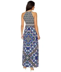 Maggy London T2658MNR Mixed Ikat Keyhole Cutout Halter Maxi Dress -Hot Sale WEDDING Store maggy london t2658mnr mixed ikat keyhole cutout halter maxi dress ccsale 6 white royal 5583921446969