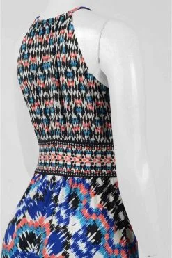 Maggy London T2658MNR Mixed Ikat Keyhole Cutout Halter Maxi Dress -Hot Sale WEDDING Store maggy london t2658mnr mixed ikat keyhole cutout halter maxi dress ccsale 6 white royal 5583922823225