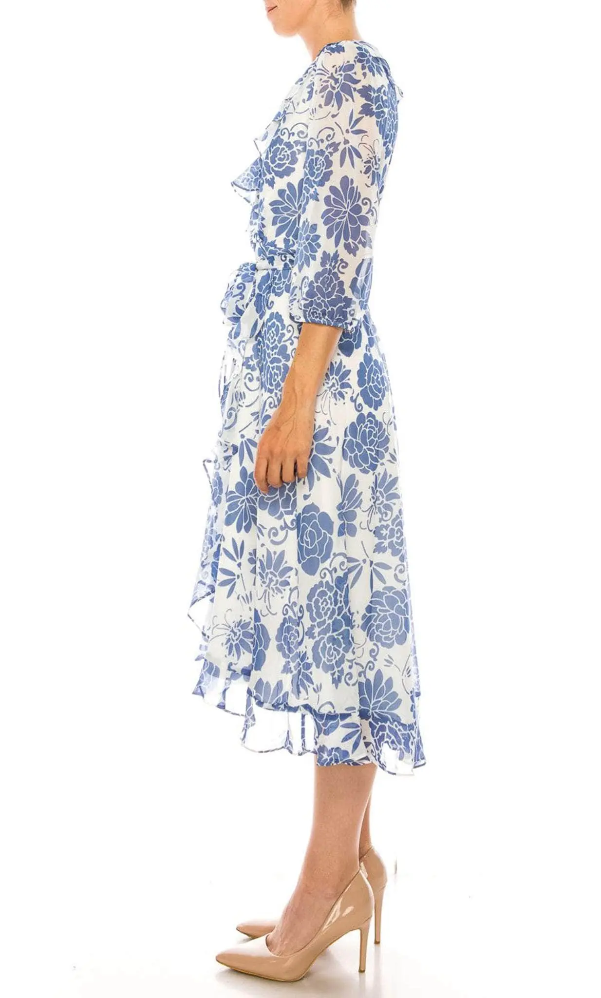 Maison Tara 58399MA - Ruffled V-Neck Floral Cocktail Dress 4 Maison Tara 58399MA - Ruffled V-Neck Floral Cocktail Dress - Image 4