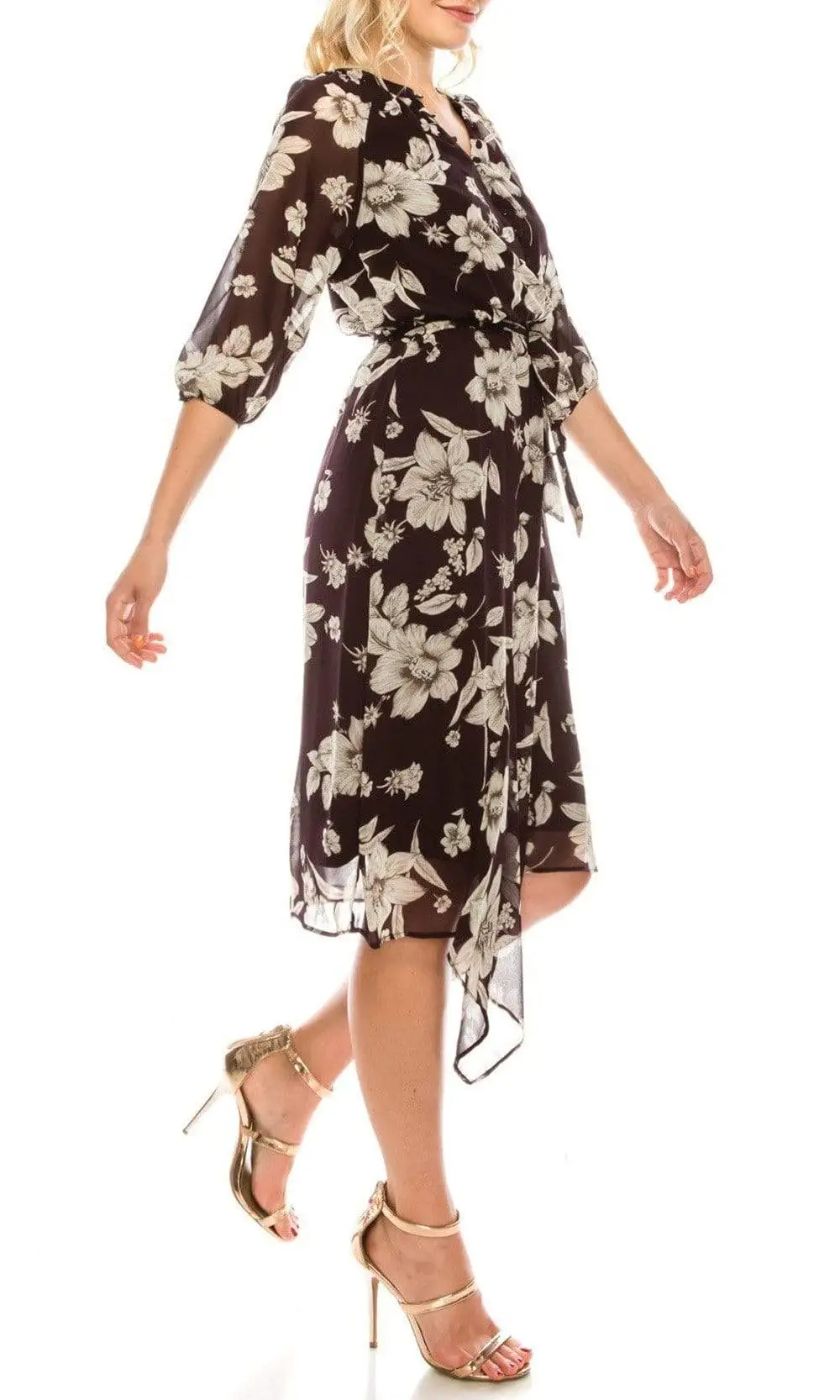 Maison Tara - 91136M Tea Length Floral Faux Wrap Style Dress 5 Maison Tara - 91136M Tea Length Floral Faux Wrap Style Dress - Image 5
