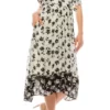 Maison Tara - 95014M Floral Print V Neck Faux Wrap Dress