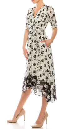 Maison Tara - 95014M Floral Print V Neck Faux Wrap Dress -Hot Sale WEDDING Store maison tara 95014m floral print v neck faux wrap dress semi formal 28138910154835