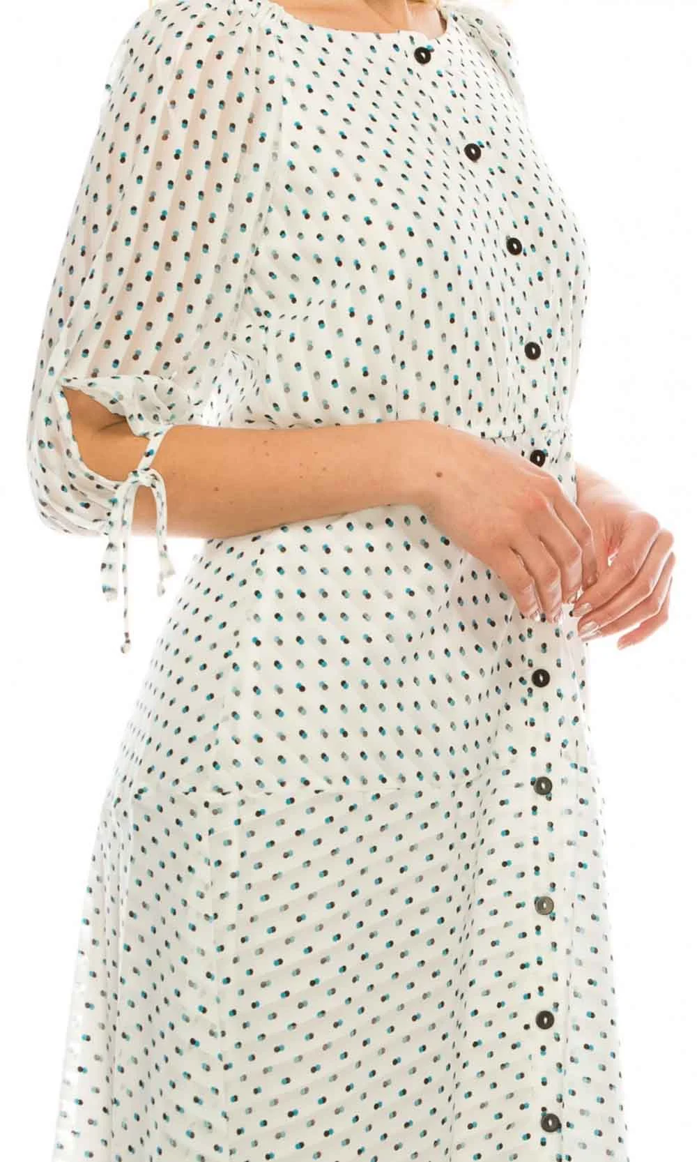 Maison Tara - 95043M Tea Length Polkadot Button Down Dress 6 Maison Tara - 95043M Tea Length Polkadot Button Down Dress - Image 6