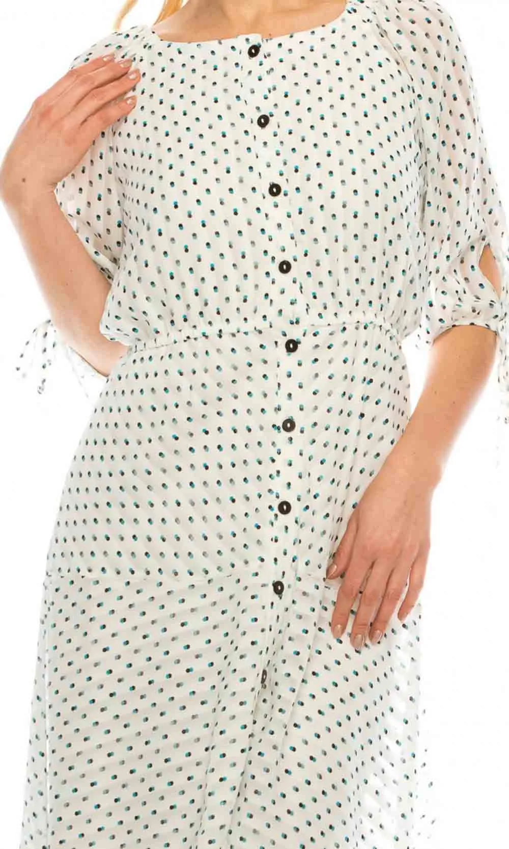 Maison Tara - 95043M Tea Length Polkadot Button Down Dress 4 Maison Tara - 95043M Tea Length Polkadot Button Down Dress - Image 4
