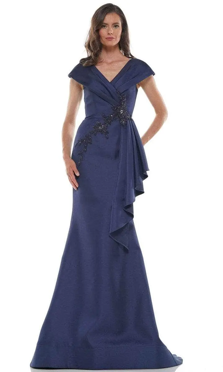 Marsoni By Colors - Cap Sleeves Pleated Front Mermaid Gown MV1086 - 1 Pc Navy In Size 10 Available 3 Marsoni By Colors - Cap Sleeves Pleated Front Mermaid Gown MV1086 - 1 Pc Navy In Size 10 Available - Image 3
