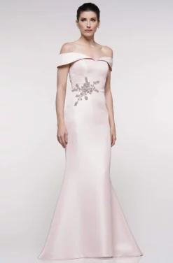Marsoni By Colors - MV1003 Off Shoulder Jewel Accented Mermaid Gown