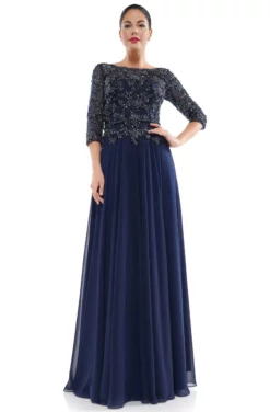 Marsoni By Colors - MV1051 Beaded Bateau Chiffon A-line Gown