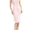 Marsoni By Colors - MV1058 Beaded Adorned Neckline Sheath Satin Dress