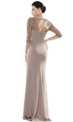 Marsoni By Colors - MV1070 Beaded Sheer Sleeves V Neckline Slit Gown -Hot Sale WEDDING Store marsoni by colors mv1070 beaded sheer sleeves v neckline slit gown mother of the bride dresses 15282914394195