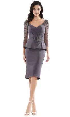Marsoni By Colors - MV1108 Beaded Quarter Sleeve Peplum Sheath Dress