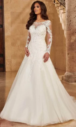 Mary's Bridal MB4125 - Long Sleeves Bateau Neck Wedding Gown
