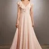Mary's Bridal - MB7053 Ruffled V-Neck Chiffon A-Line Dress