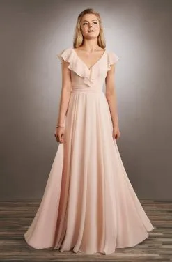 Mary's Bridal - MB7053 Ruffled V-Neck Chiffon A-Line Dress
