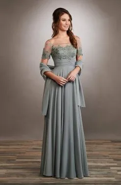 Mary's Bridal - MB8063 Embroidered Off-Shoulder Chiffon A-Line Gown