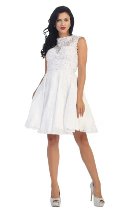 May Queen - Beaded Floral A Line Cocktail Dress -Hot Sale WEDDING Store may queen beaded floral a line cocktail dress bridesmaid dresses 4 white 5657533481017