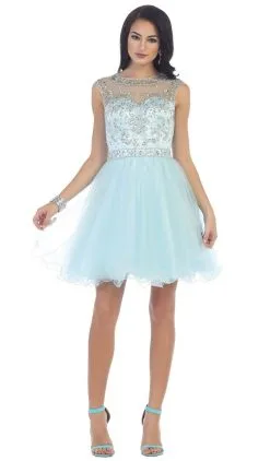 May Queen - Beaded Illusion Tulle Cocktail Dress -Hot Sale WEDDING Store may queen beaded illusion tulle cocktail dress special occasion dress 4 aqua 5657571983417