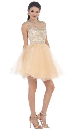 May Queen - Beaded Illusion Tulle Cocktail Dress -Hot Sale WEDDING Store may queen beaded illusion tulle cocktail dress special occasion dress 4 champagne 5657572048953