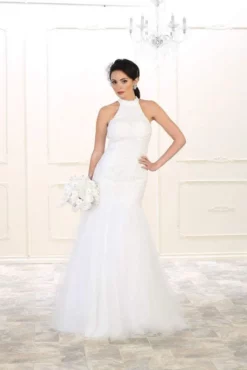 May Queen Bridal - RQ7505 Embroidered High Halter Mermaid Dress