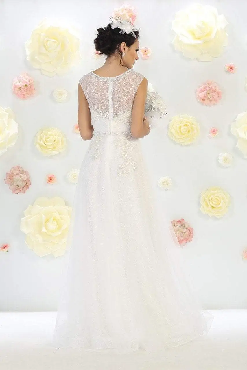 May Queen Bridal - Sequined Lace Bateau Illusion A-line Dress RQ7461 2 May Queen Bridal - Sequined Lace Bateau Illusion A-line Dress RQ7461 - Image 2