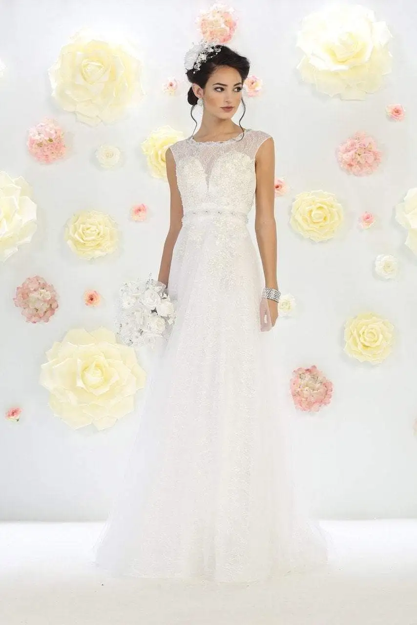May Queen Bridal - Sequined Lace Bateau Illusion A-line Dress RQ7461 1 May Queen Bridal - Sequined Lace Bateau Illusion A-line Dress RQ7461