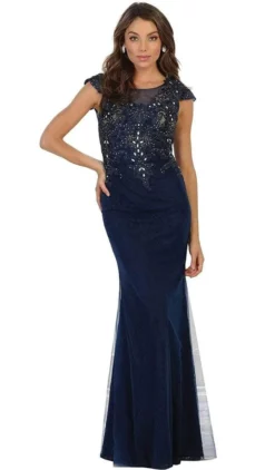 May Queen - Cap Sleeve Sheath Formal Gown MQ1512 - 1 Pc Navy In Size 6 Available