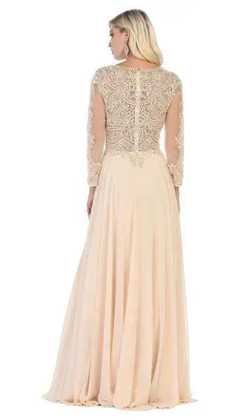 May Queen - Embroidered Bateau Long Sleeve A-line Gown MQ1615 4 May Queen - Embroidered Bateau Long Sleeve A-line Gown MQ1615 - Image 4