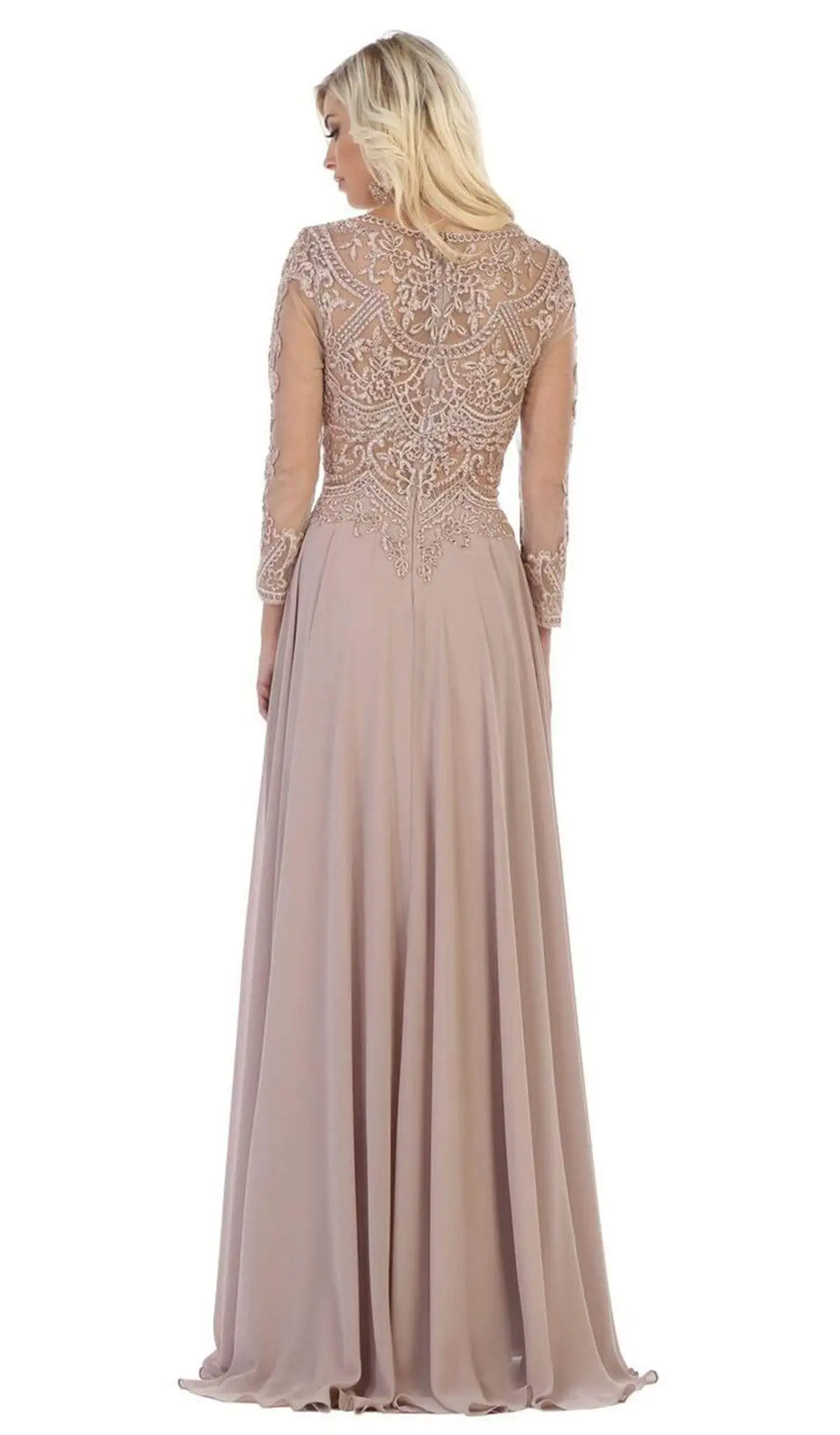 May Queen - Embroidered Bateau Long Sleeve A-line Gown MQ1615 2 May Queen - Embroidered Bateau Long Sleeve A-line Gown MQ1615 - Image 2