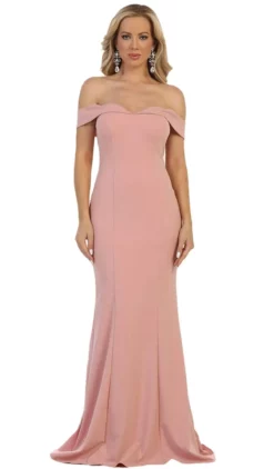 May Queen - Fold Over Off-Shoulder Sheath Dress -Hot Sale WEDDING Store may queen fold over off shoulder sheath dress bridesmaid dresses 4 dusty rose 5657836519481