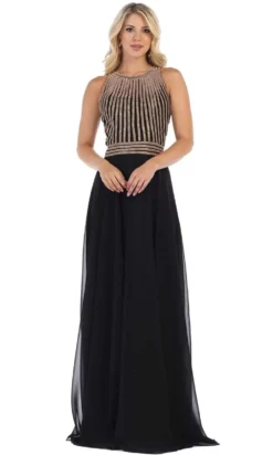 May Queen - Illusion Jewel A-Line Gown MQ1586 - 1 Pc Dusty Rose In Size 8 Available