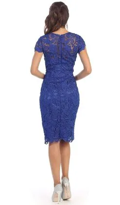 May Queen - Jewel Short Sleeves Scalloped Lace Cocktail Dress -Hot Sale WEDDING Store may queen jewel short sleeves scalloped lace cocktail dress 1 pc royal blue in size l available ccsale l royal blue 14163108692051