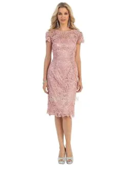 May Queen - Jewel Short Sleeves Scalloped Lace Cocktail Dress -Hot Sale WEDDING Store may queen jewel short sleeves scalloped lace cocktail dress ccsale l dusty rose 28364767232083
