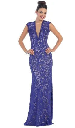 May Queen - Lace Illusion Sheath Evening Dress -Hot Sale WEDDING Store may queen lace illusion sheath evening dress special occasion dress 4 blue 5659161657401