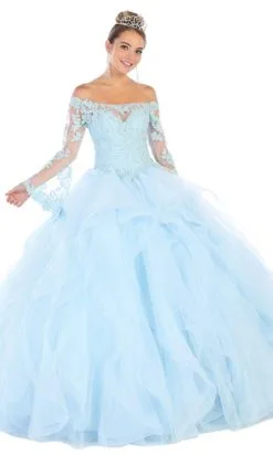 May Queen LK109 - Floral Applique Ballgown