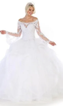 May Queen LK109 - Floral Applique Ballgown -Hot Sale WEDDING Store may queen lk109 floral applique ballgown ball gowns 4 white 31627133190227
