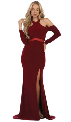 May Queen - Long Sleeve Halter Sheath Prom Dress