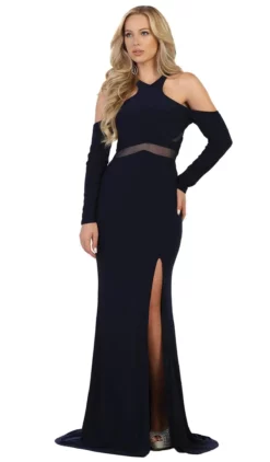 May Queen - Long Sleeve Halter Sheath Prom Dress -Hot Sale WEDDING Store may queen long sleeve halter sheath prom dress bridesmaid dresses 2 navy 28825289785427