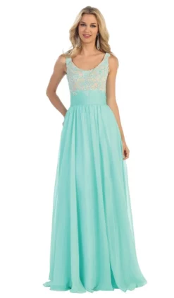 May Queen - MQ1199 Dazzling Sleeveless Beaded And Laced Scoop Neck A-Line Evening Dress -Hot Sale WEDDING Store may queen mq1199 dazzling sleeveless beaded and laced scoop neck a line evening dress special occasion dress 4 mint 5659214643257