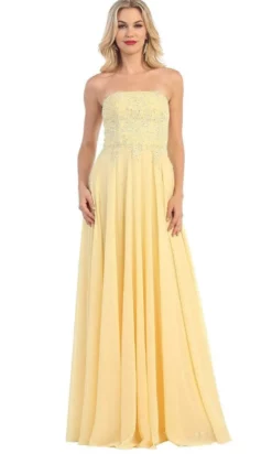 May Queen - MQ1277B Delicate Lace Strapless Corset Prom Gown -Hot Sale WEDDING Store may queen mq1277b delicate lace strapless corset prom gown special occasion dress 22 yellow 31053373407315