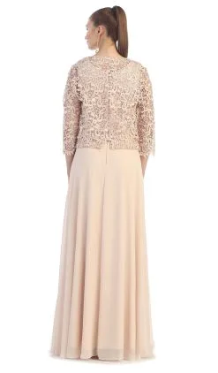 May Queen - MQ1288 Exquisite Bateau Lace Long Evening Dress With Lace Jacket -Hot Sale WEDDING Store may queen mq1288 exquisite bateau lace long evening dress with lace jacket special occasion dress 5659286470713