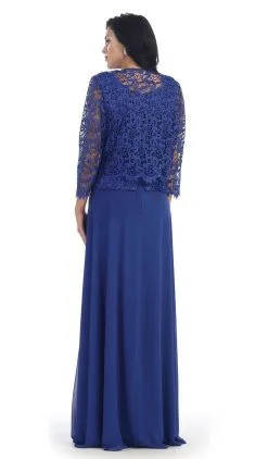 May Queen - MQ1288 Exquisite Bateau Lace Long Evening Dress With Lace Jacket -Hot Sale WEDDING Store may queen mq1288 exquisite bateau lace long evening dress with lace jacket special occasion dress 5659286601785