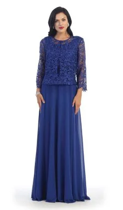 May Queen - MQ1288 Exquisite Bateau Lace Long Evening Dress With Lace Jacket -Hot Sale WEDDING Store may queen mq1288 exquisite bateau lace long evening dress with lace jacket special occasion dress m royal 5659286536249