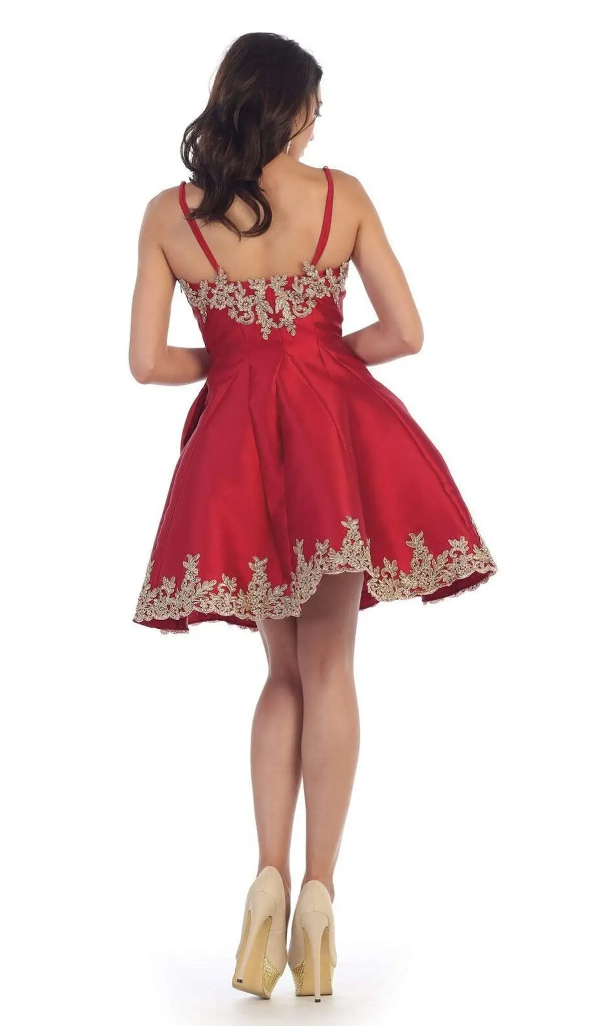 May Queen - MQ1445 Gilded Lace Applique Mikado Cocktail Dress 4 May Queen - MQ1445 Gilded Lace Applique Mikado Cocktail Dress - Image 4