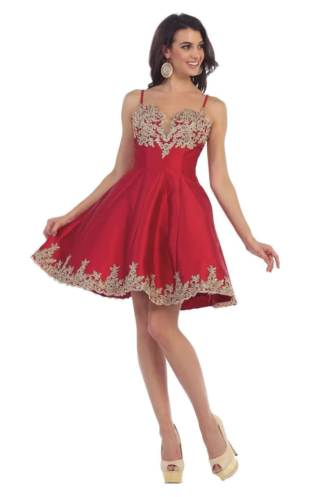 May Queen - MQ1445 Gilded Lace Applique Mikado Cocktail Dress 3 May Queen - MQ1445 Gilded Lace Applique Mikado Cocktail Dress - Image 3