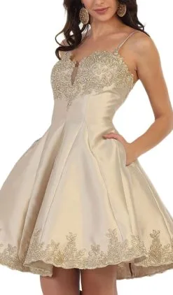 May Queen - MQ1445 Gilded Lace Applique Mikado Cocktail Dress 16 May Queen - MQ1445 Gilded Lace Applique Mikado Cocktail Dress -Hot Sale WEDDING Store may queen mq1445 gilded lace applique mikado cocktail dress special occasion dress 28836680794195