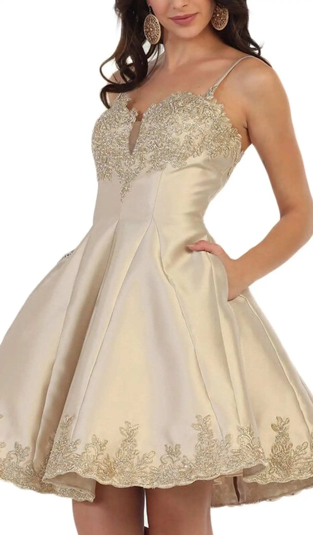 May Queen - MQ1445 Gilded Lace Applique Mikado Cocktail Dress 7 May Queen - MQ1445 Gilded Lace Applique Mikado Cocktail Dress - Image 7