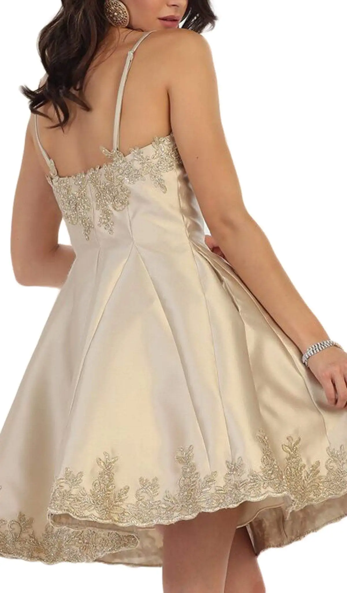 May Queen - MQ1445 Gilded Lace Applique Mikado Cocktail Dress 8 May Queen - MQ1445 Gilded Lace Applique Mikado Cocktail Dress - Image 8