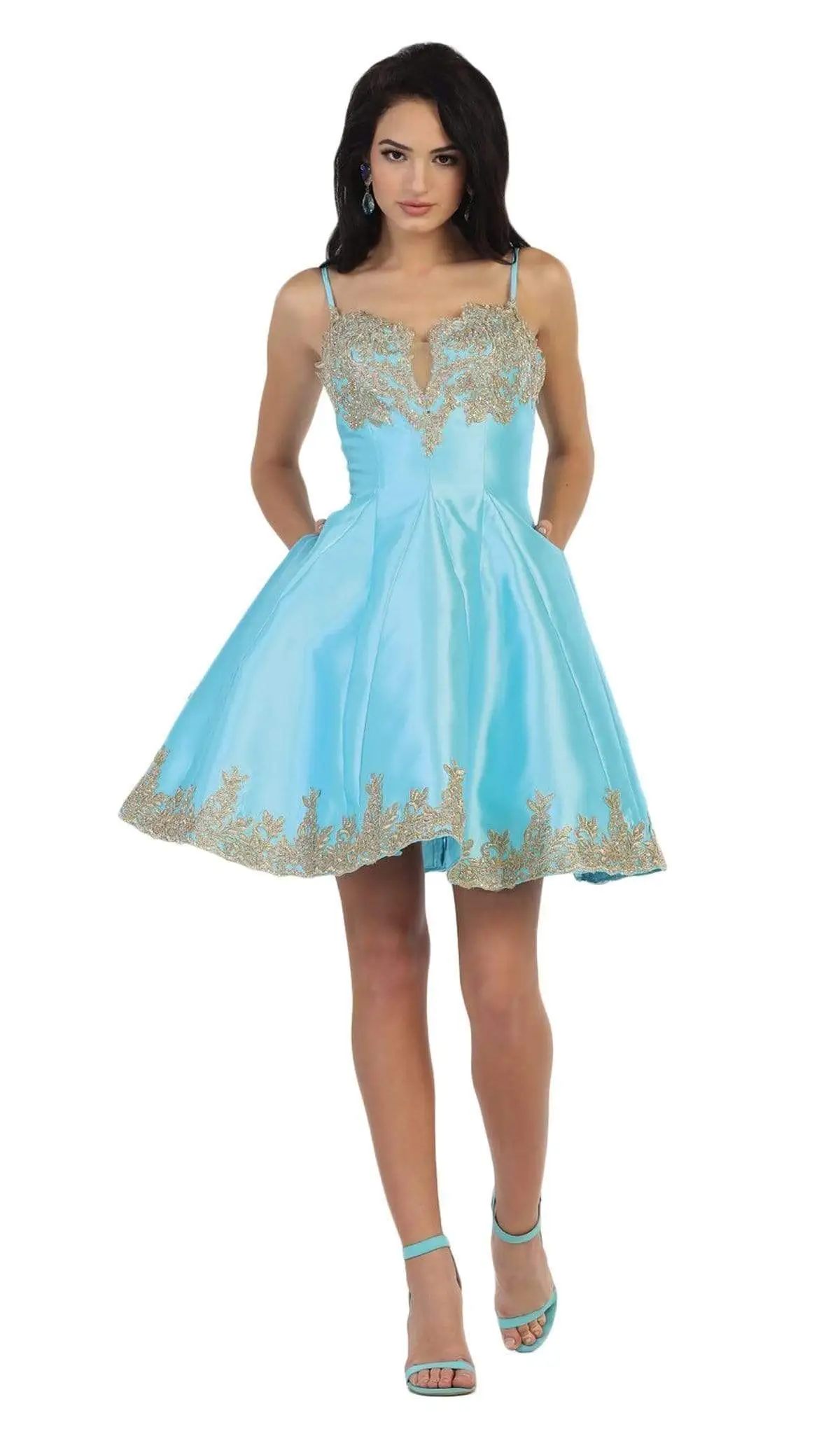 May Queen - MQ1445 Gilded Lace Applique Mikado Cocktail Dress 9 May Queen - MQ1445 Gilded Lace Applique Mikado Cocktail Dress - Image 9