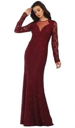 May Queen - MQ1451 Embellished Sheer Jewel Sheath Evening Dress