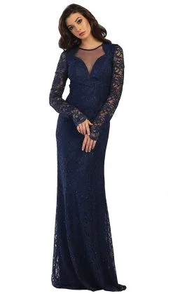 May Queen - MQ1451 Embellished Sheer Jewel Sheath Evening Dress -Hot Sale WEDDING Store may queen mq1451 embellished sheer jewel sheath evening dress special occasion dress 4 navy 5657810468921