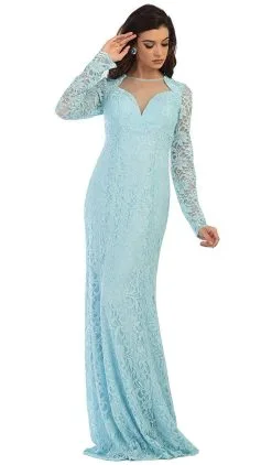 May Queen - MQ1451 Embellished Sheer Jewel Sheath Evening Dress -Hot Sale WEDDING Store may queen mq1451 embellished sheer jewel sheath evening dress special occasion dress 4 sky blue 5657810567225